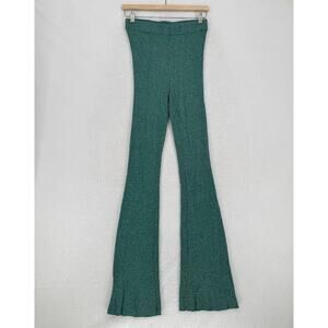 Simon Miller Womens Green Metallic Ribbed High Rise Wide Leg Leggings Sz S